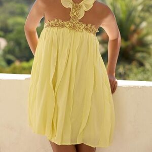 Yellow Halter Dress with Floral Detail